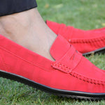 Elegant Red Solid Synthetic Leather Men's Loafers