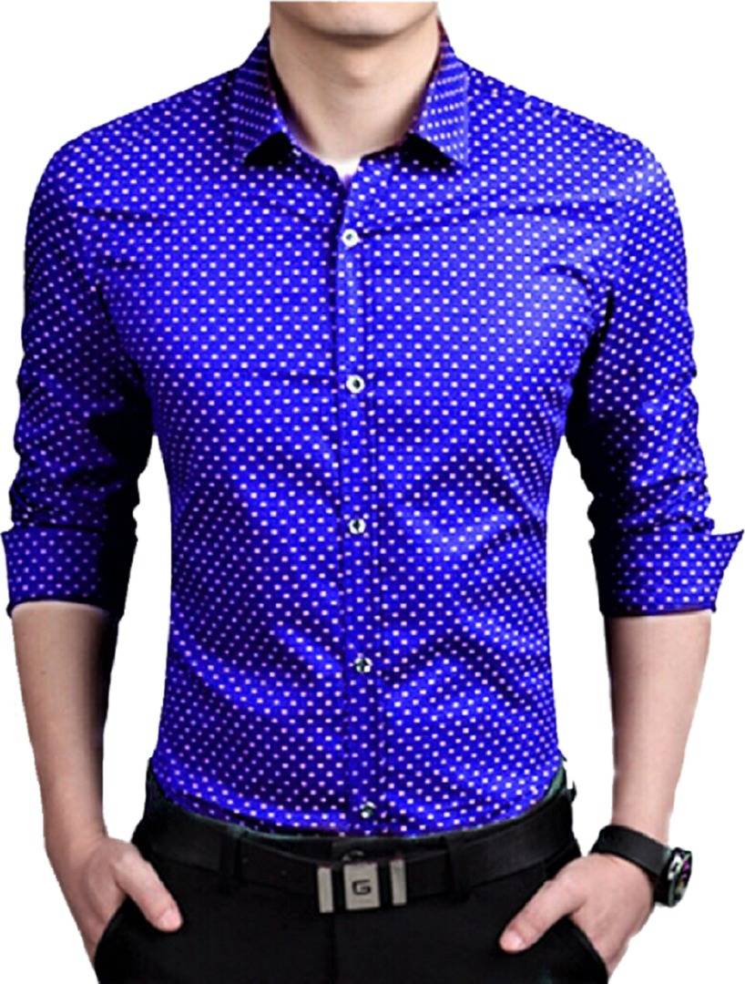 Men's Blue Printed Cotton Blend Full Sleeve Casual Shirt
