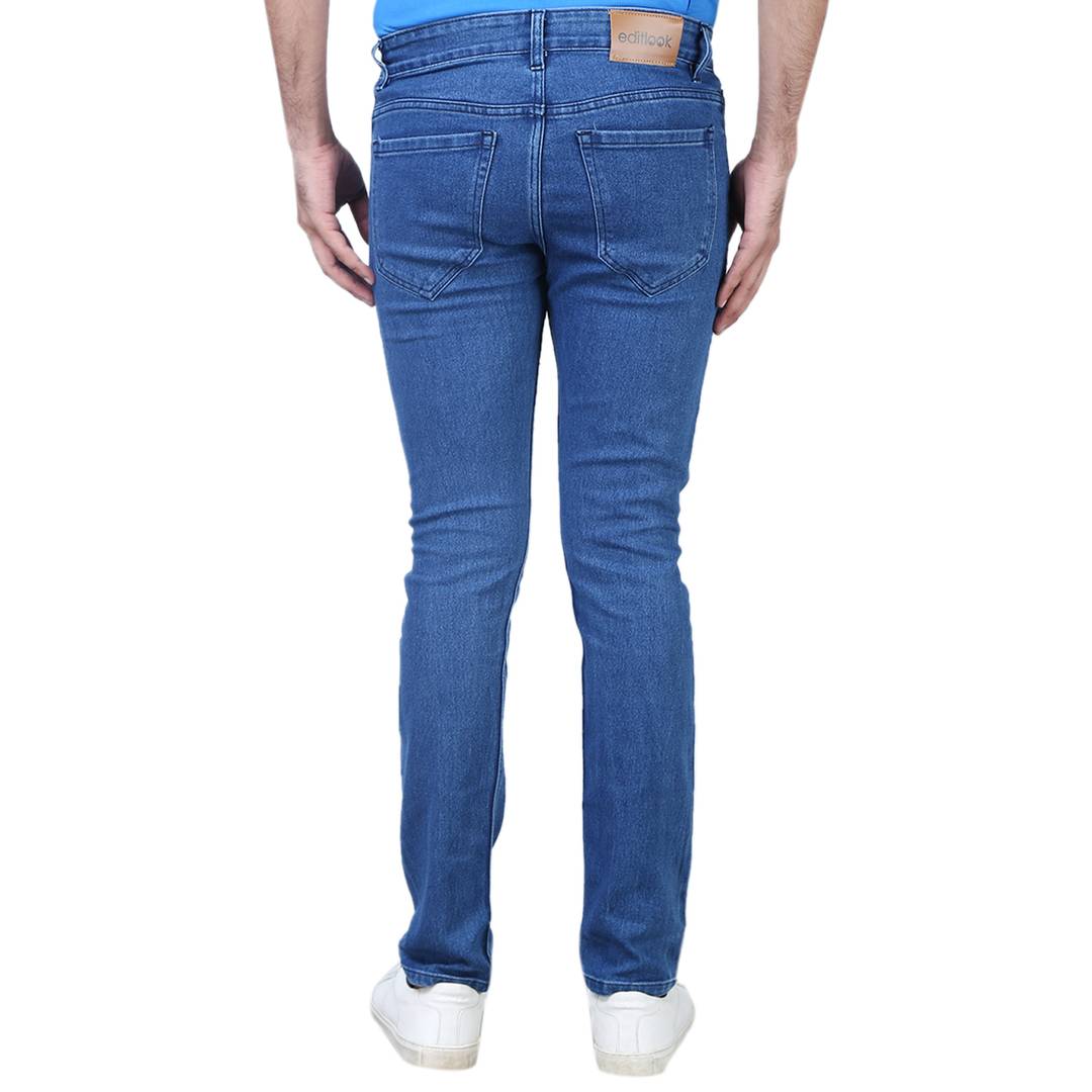 Men's Blue Denim Solid Regular Fit Jeans