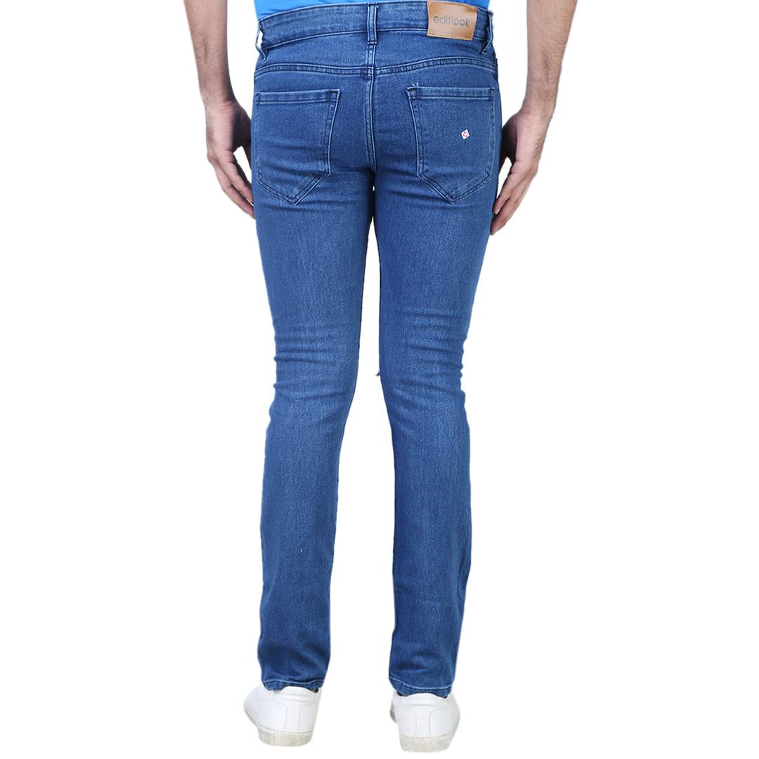 Men's Blue Denim Distress Regular Fit Jeans