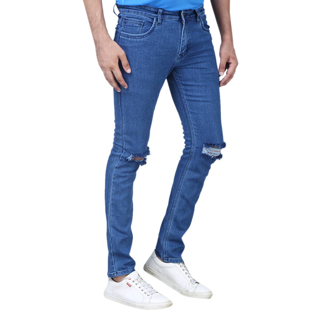 Men's Blue Denim Distress Regular Fit Jeans