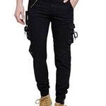 Men's Black Cotton Blend Solid Regular Fit Cargo