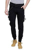 Men's Black Cotton Blend Solid Regular Fit Cargo