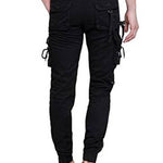 Men's Black Cotton Blend Solid Regular Fit Cargo