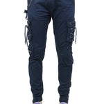 Men's Navy Blue Cotton Blend Solid Regular Fit Cargo