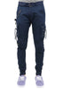 Men's Navy Blue Cotton Blend Solid Regular Fit Cargo