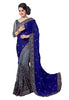 Trendy Navy Blue Georgette Embroidered Saree with Blouse piece