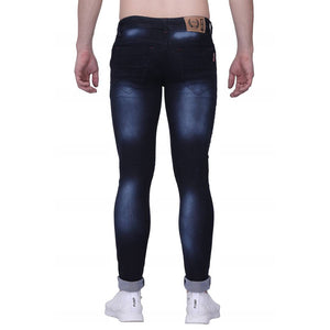 Men's Blue Cotton Blend Acid Wash Slim Fit Jeans