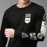 Black Cotton Blend Round Neck Full Sleeves T-shirt For Men