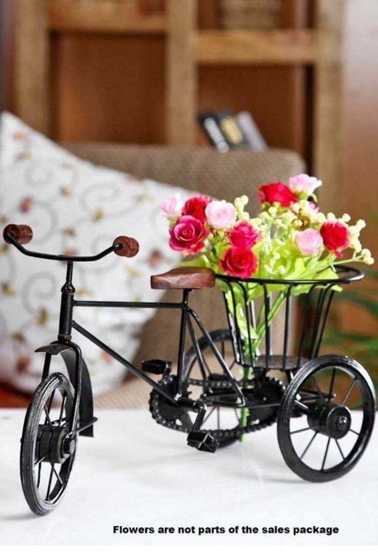 Cycle Home Decorative Flower Vase Table Showpiece Rickshaw Miniature