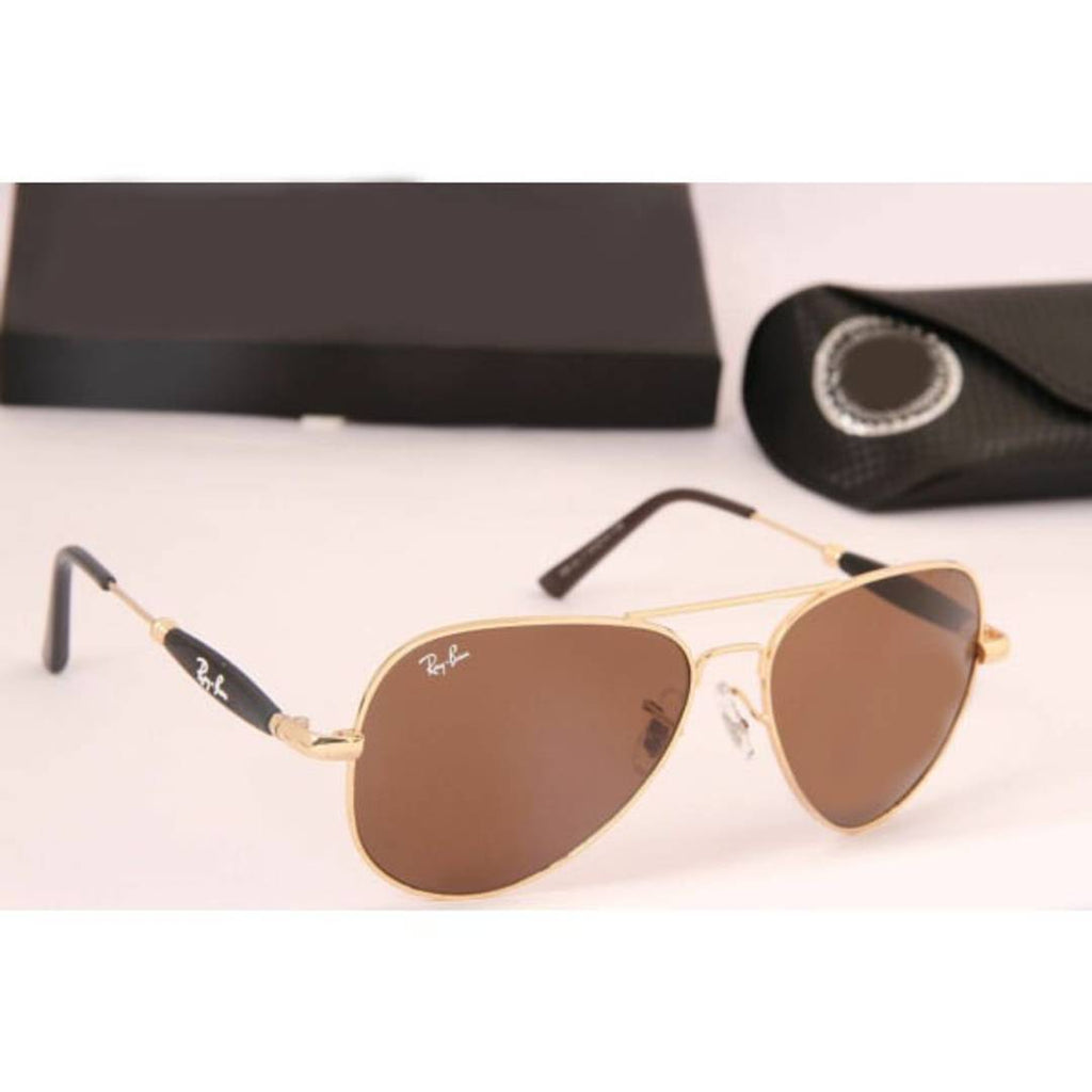 Brown Metal Aviator Sunglasses For Men's