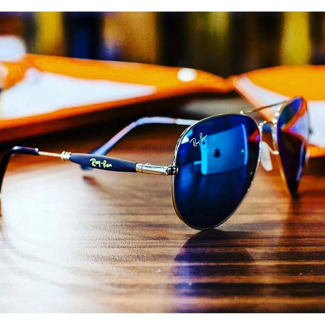 Blue Metal Aviator Sunglasses For Men's