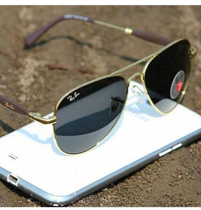 Black Metal Aviator Sunglasses For Men's