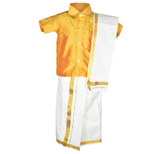 Chella Mapillai Boy's Golden Silk Blend Shirt and Dhoti