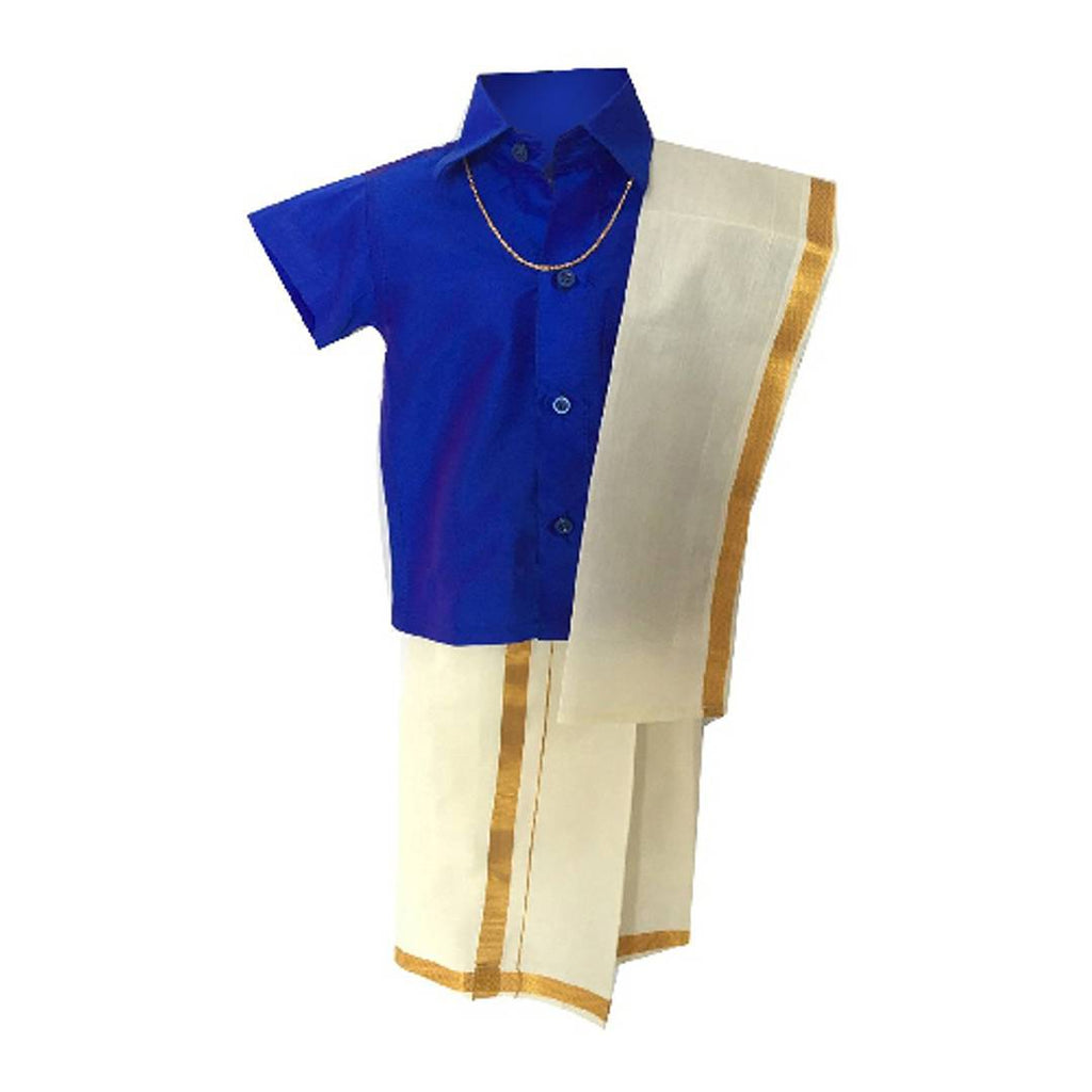 Chella Mapillai Boy's Blue Silk Blend Shirt and Dhoti