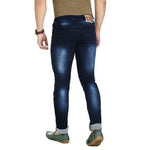 Men's Blue Cotton Blend Acid Wash Slim Fit Mid-Rise Jeans