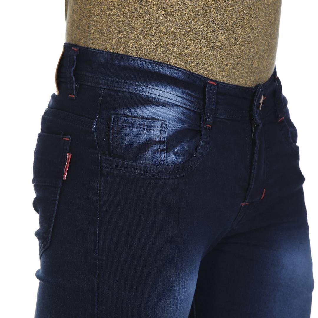 Men's Blue Cotton Blend Acid Wash Slim Fit Mid-Rise Jeans