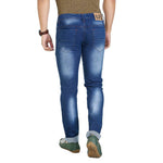 Men's Blue Cotton Blend Faded Slim Fit Mid-Rise Jeans