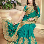 Green Embroidered Poly Silk Saree With Blouse Piece