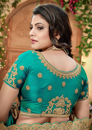 Green Embroidered Poly Silk Saree With Blouse Piece