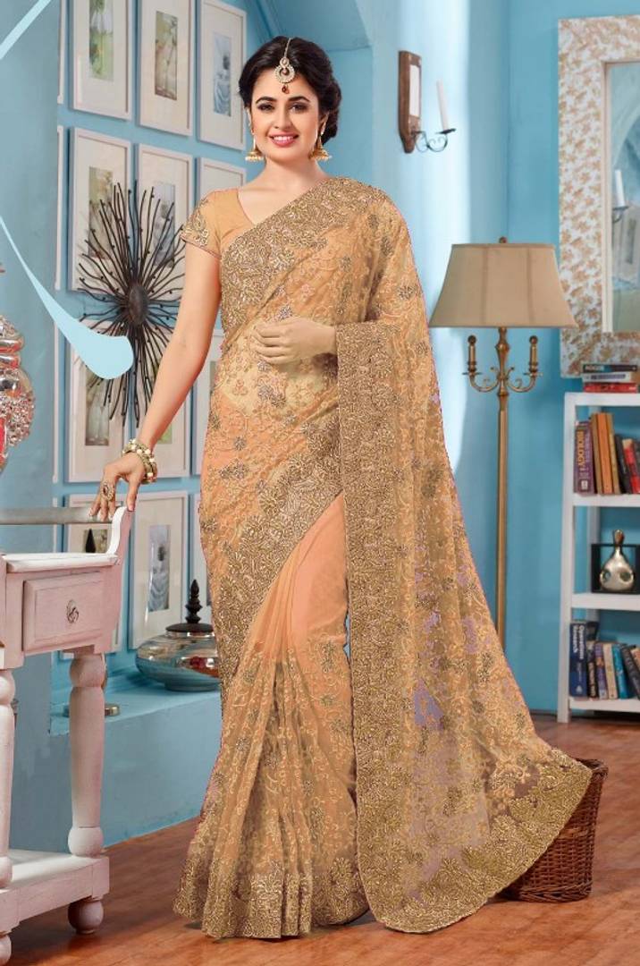 Designer Net Embroidered Saree with Blouse piece