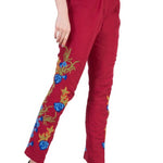 Red Embroidered Cotton trouser For Women's