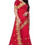 Red Georgette Embroidered  Saree with Blouse piece