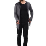 Men's Grey Cotton Blend Solid Long Sleeves Cardigan