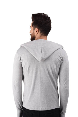 Men's Grey Cotton Blend Solid Long Sleeves Cardigan