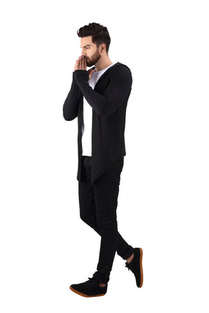 Men's Black Cotton Blend Solid Long Sleeves Cardigan