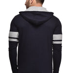 Men's Navy Blue Cotton Blend Self Pattern Hooded Tees