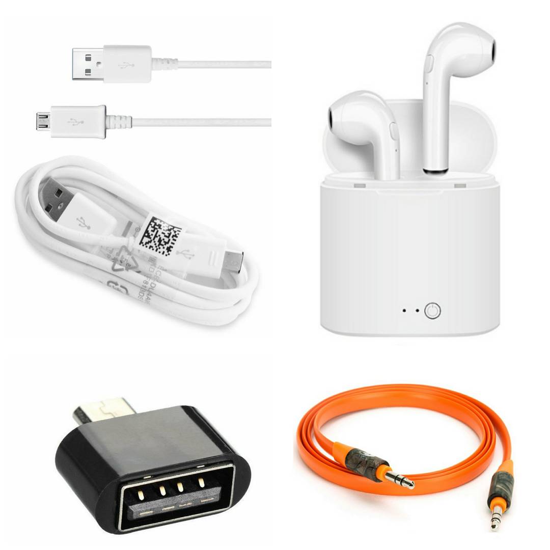 Combo Of Aux Cable, OTG, Double Bluetooth & Data Cable