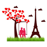 Wall Sticker Loving Couple With Eiffel Tower Wall Sticker(71 cm X  88)