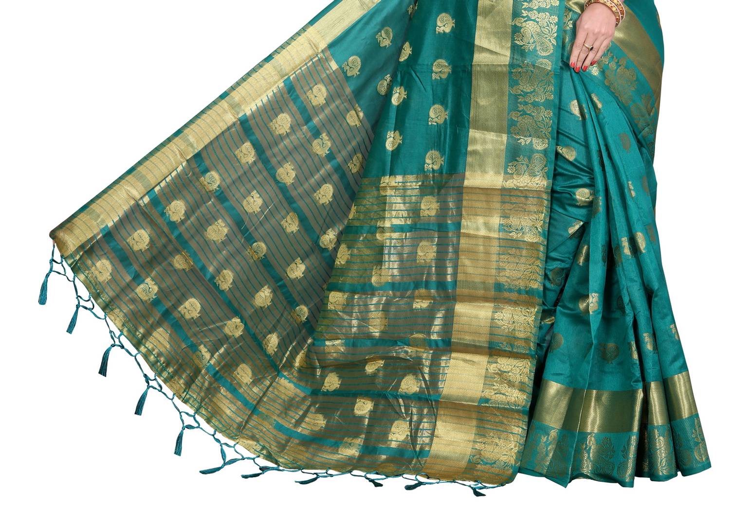 Green Self Pattern Banarasi Silk Saree With Blouse Piece