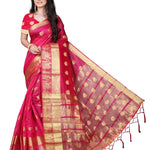 Pink Self Pattern Banarasi Silk Saree With Blouse Piece