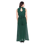 Mandarin Collar Green Color Sleeveless Full Length Maxi Dress