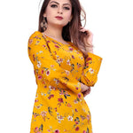 Women's Yellow Crepe Printed Regular Length Top