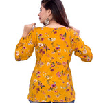 Women's Yellow Crepe Printed Regular Length Top