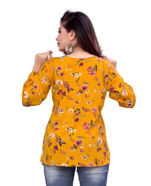 Women's Yellow Crepe Printed Regular Length Top