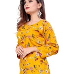 Women's Yellow Crepe Printed Regular Length Top