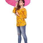 Women's Yellow Crepe Printed Regular Length Top