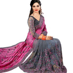 Stylish Multicolored Chiffon Embroidered Saree with Blouse piece