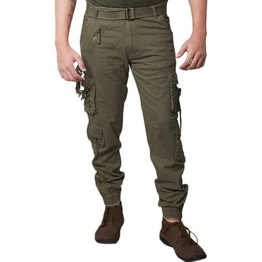 Men's Green Cotton Blend Mid-Rise Solid Regular Fit Cargo