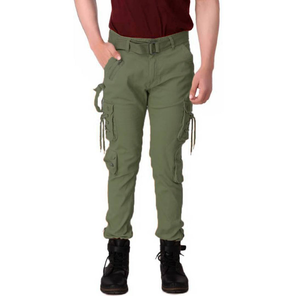 Men's Green Cotton Blend Mid-Rise Solid Regular Fit Cargo