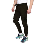 Men's Black Cotton Blend Mid-Rise Solid Regular Fit Cargo