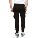 Men's Black Cotton Blend Mid-Rise Solid Regular Fit Cargo