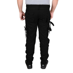 Men's Black Cotton Blend Mid-Rise Solid Regular Fit Cargo