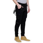 Men's Black Cotton Blend Mid-Rise Solid Regular Fit Cargo