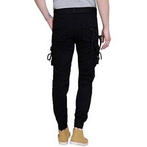 Men's Black Cotton Blend Mid-Rise Solid Regular Fit Cargo