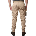 Men's Golden Cotton Blend Mid-Rise Solid Regular Fit Cargo
